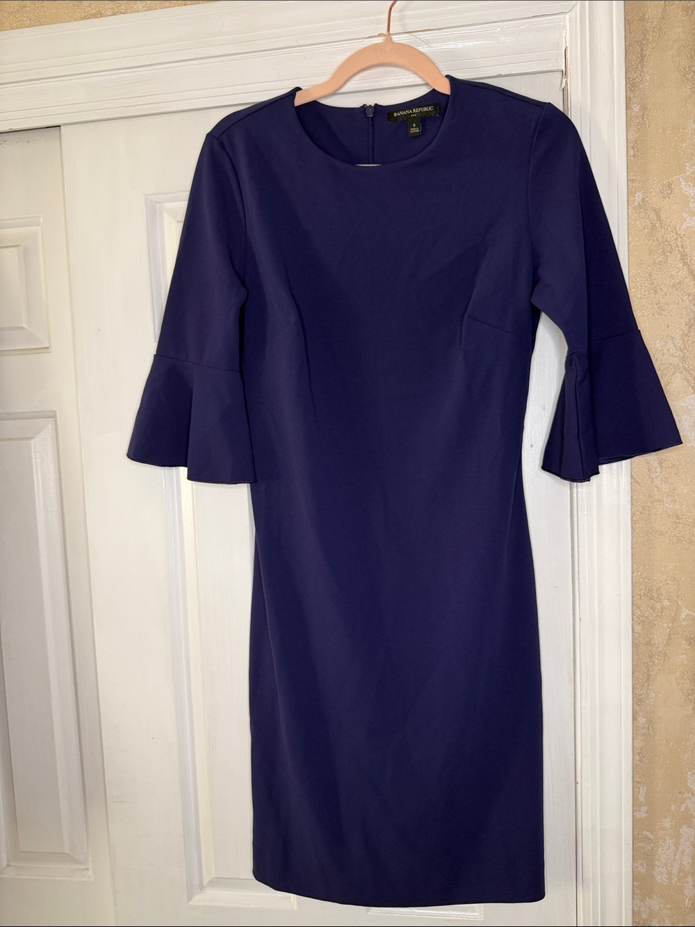 Banana Republic Navy Midi Sheath Dress with Bell Sleeves